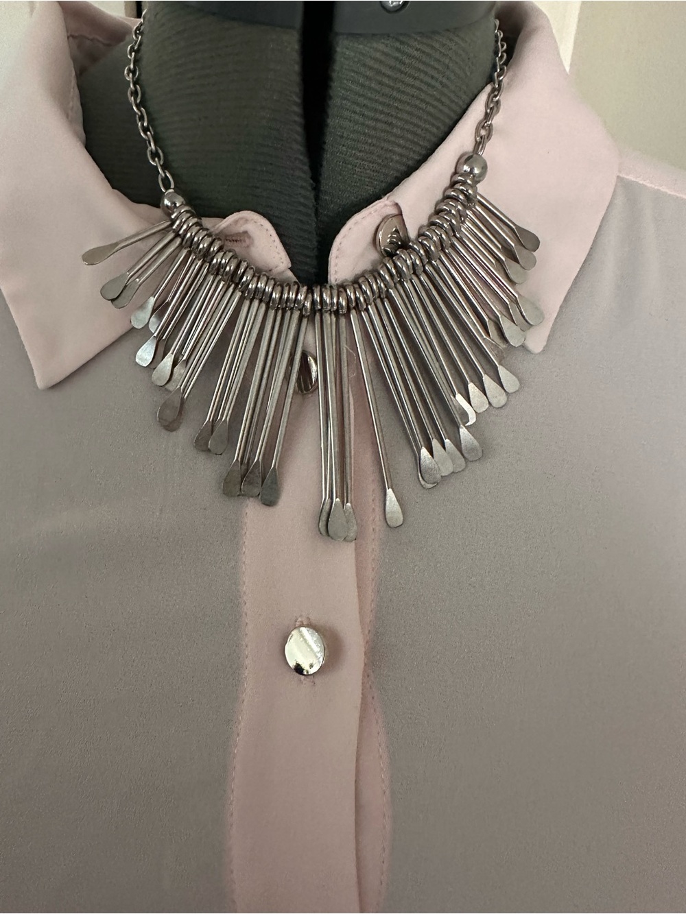 Guess Silver Fringe Bib Necklace